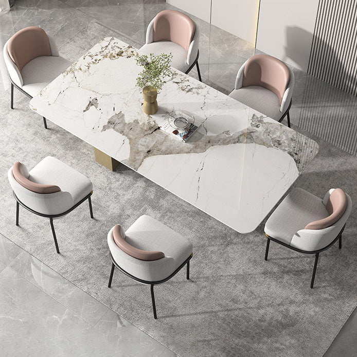 Sintered Stone Minimalist Dining Room Set with Rectangle Table and Metal Base Table Furniture with 6 Chairs Clearhalo ' dining_table' 'Dining Tables & Seating' 'Dining Tables' 'Furniture' 'furniture_dining_table' 'Kitchen & Dining Furniture' 'kitchen&dining_furn' 'kitchen' 'kitchen_dining_table' 3413954