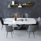 Modern Style Sintered Stone Dining Table with White Table and Black Trestle Base for Home Use Clearhalo 'Dining Room Sets' 'Dining Tables & Seating' 'dining_room_set' 'furn' 'furn_dining_room_set' 'Furniture' 'furniture_dining_room_set' 'Kitchen & Dining Furniture' 'kitchen&dining_furn' 'kitchen' 3413995