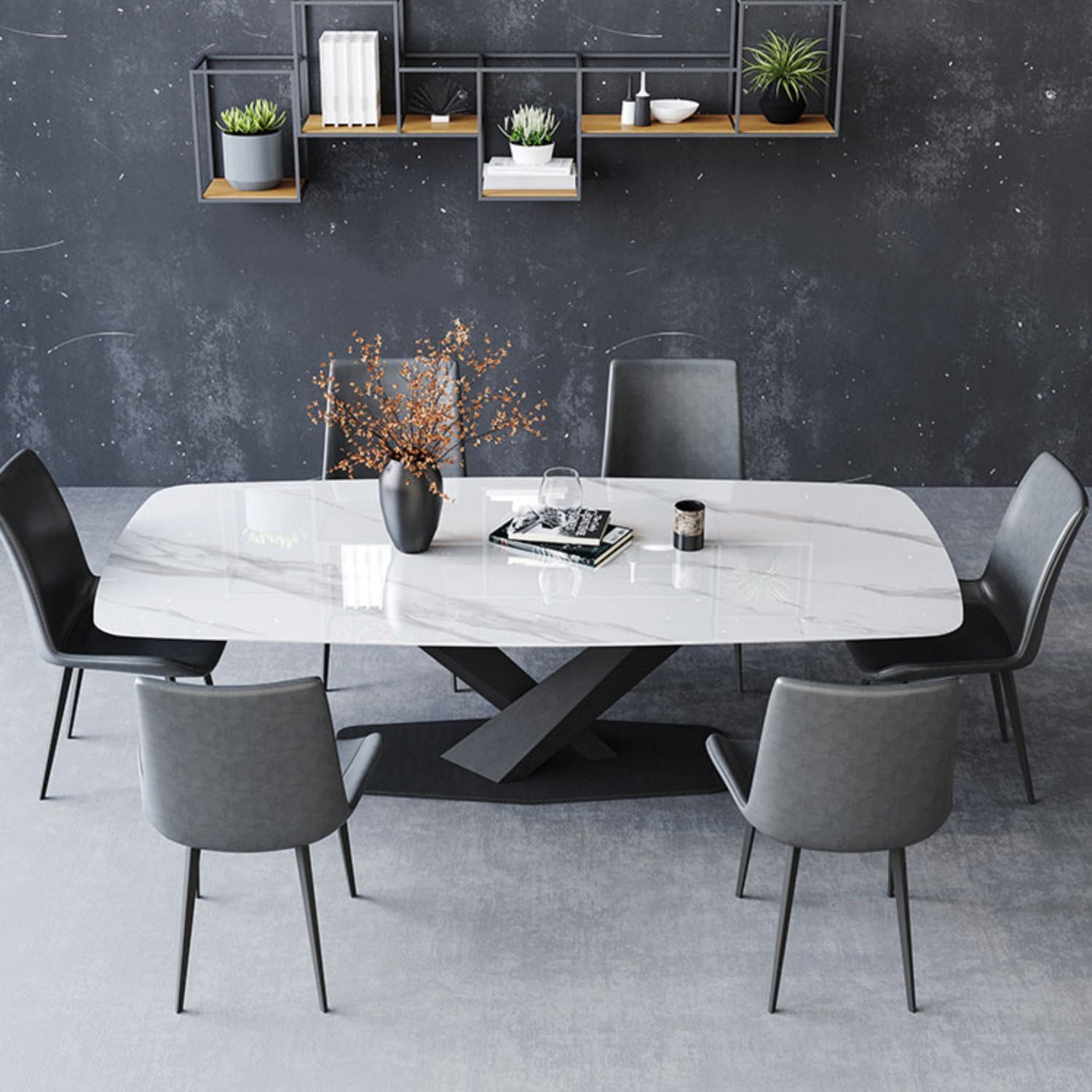 Modern Style Sintered Stone Dining Table with White Table and Black Trestle Base for Home Use Clearhalo 'Dining Room Sets' 'Dining Tables & Seating' 'dining_room_set' 'furn' 'furn_dining_room_set' 'Furniture' 'furniture_dining_room_set' 'Kitchen & Dining Furniture' 'kitchen&dining_furn' 'kitchen' 3413995