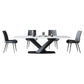 Modern Style Sintered Stone Dining Table with White Table and Black Trestle Base for Home Use Clearhalo 'Dining Room Sets' 'Dining Tables & Seating' 'dining_room_set' 'furn' 'furn_dining_room_set' 'Furniture' 'furniture_dining_room_set' 'Kitchen & Dining Furniture' 'kitchen&dining_furn' 'kitchen' 3413998
