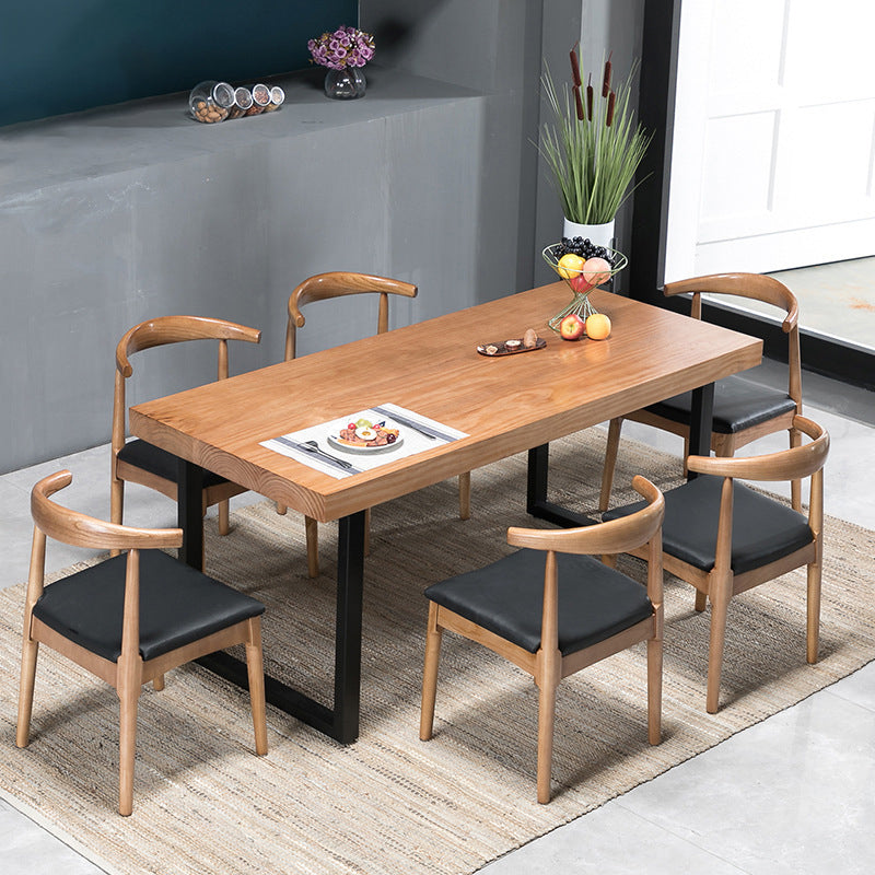 Industrial Wooden Dining¬†Room¬†Set with Rectangle Table and Metal Base Dining Table Furniture with 6 Chairs Clearhalo 'Dining Room Sets' 'Dining Tables & Seating' 'dining_room_set' 'furn' 'furn_dining_room_set' 'Furniture' 'furniture_dining_room_set' 'Kitchen & Dining Furniture' 'kitchen&dining_furn' 'kitchen' 3414020