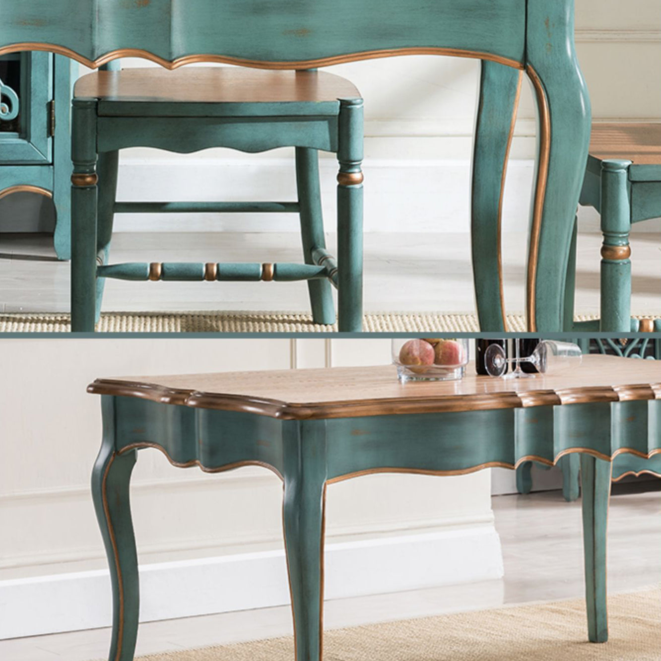 Traditional Wooden Dining Room Set Standard Height with Rectangle Top and Blue Base Dining Furniture Clearhalo 'Dining Room Sets' 'Dining Tables & Seating' 'dining_room_set' 'furn' 'furn_dining_room_set' 'Furniture' 'furniture_dining_room_set' 'Kitchen & Dining Furniture' 'kitchen&dining_furn' 'kitchen' 3414042