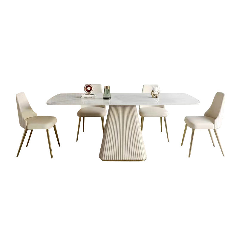 Minimalist Sintered Stone Dining Set for 4/6 Table Set of Metal Gold Base and PU Leather Chairs Clearhalo 'Dining Room Sets' 'Dining Tables & Seating' 'dining_room_set' 'furn' 'furn_dining_room_set' 'Furniture' 'furniture_dining_room_set' 'Kitchen & Dining Furniture' 'kitchen&dining_furn' 'kitchen' 3414103