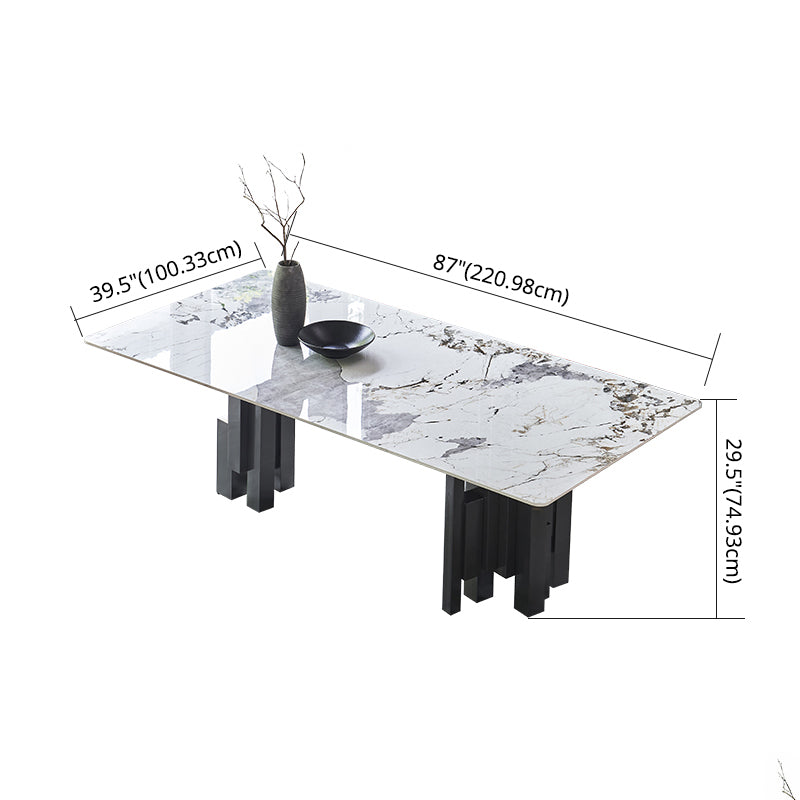 Modern Style Sintered Stone Dining Set with Grey Rectangle Shape Table and Double Pedestal Base Clearhalo 'Dining Room Sets' 'Dining Tables & Seating' 'dining_room_set' 'furn' 'furn_dining_room_set' 'Furniture' 'furniture_dining_room_set' 'Kitchen & Dining Furniture' 'kitchen&dining_furn' 'kitchen' 3422150