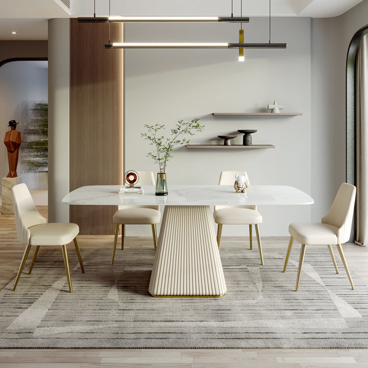 Modern Style Sintered Stone Dining Set with White Rectangle Shape Table and Pedestal Base Clearhalo 'Dining Room Sets' 'Dining Tables & Seating' 'dining_room_set' 'furn' 'furn_dining_room_set' 'Furniture' 'furniture_dining_room_set' 'Kitchen & Dining Furniture' 'kitchen&dining_furn' 'kitchen' 3422155