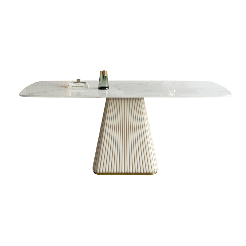 Modern Style Sintered Stone Dining Set with White Rectangle Shape Table and Pedestal Base Clearhalo 'Dining Room Sets' 'Dining Tables & Seating' 'dining_room_set' 'furn' 'furn_dining_room_set' 'Furniture' 'furniture_dining_room_set' 'Kitchen & Dining Furniture' 'kitchen&dining_furn' 'kitchen' 3422158