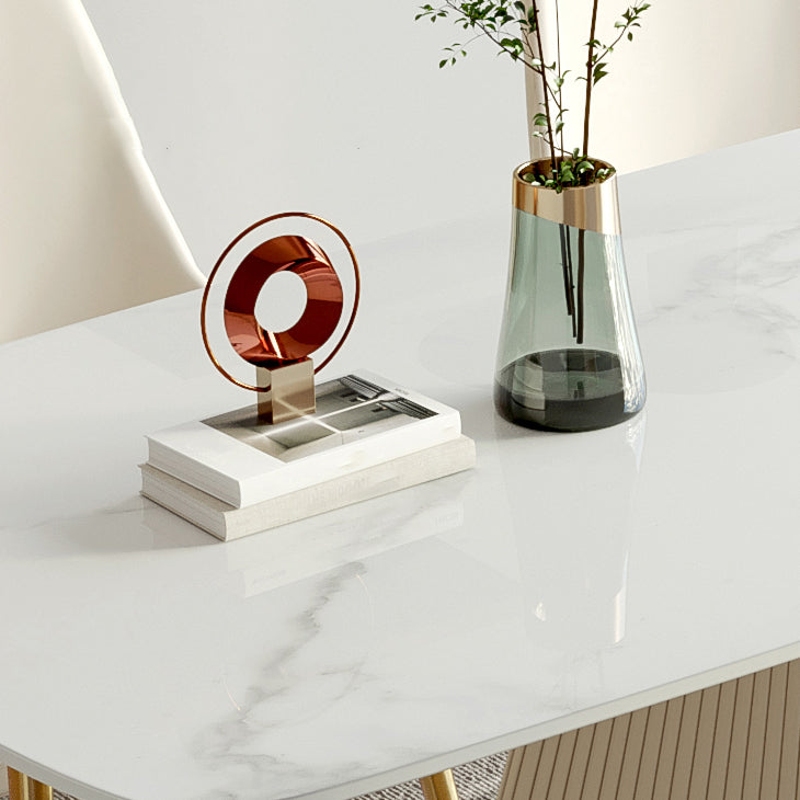 Modern Style Sintered Stone Dining Set with White Rectangle Shape Table and Pedestal Base Clearhalo 'Dining Room Sets' 'Dining Tables & Seating' 'dining_room_set' 'furn' 'furn_dining_room_set' 'Furniture' 'furniture_dining_room_set' 'Kitchen & Dining Furniture' 'kitchen&dining_furn' 'kitchen' 3422159