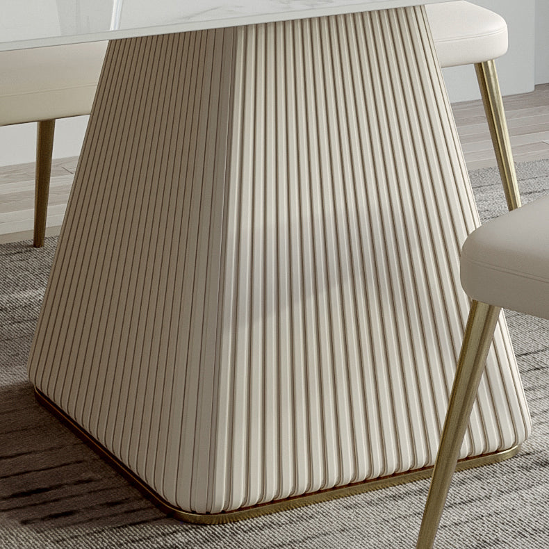 Modern Style Sintered Stone Dining Set with White Rectangle Shape Table and Pedestal Base Clearhalo 'Dining Room Sets' 'Dining Tables & Seating' 'dining_room_set' 'furn' 'furn_dining_room_set' 'Furniture' 'furniture_dining_room_set' 'Kitchen & Dining Furniture' 'kitchen&dining_furn' 'kitchen' 3422161