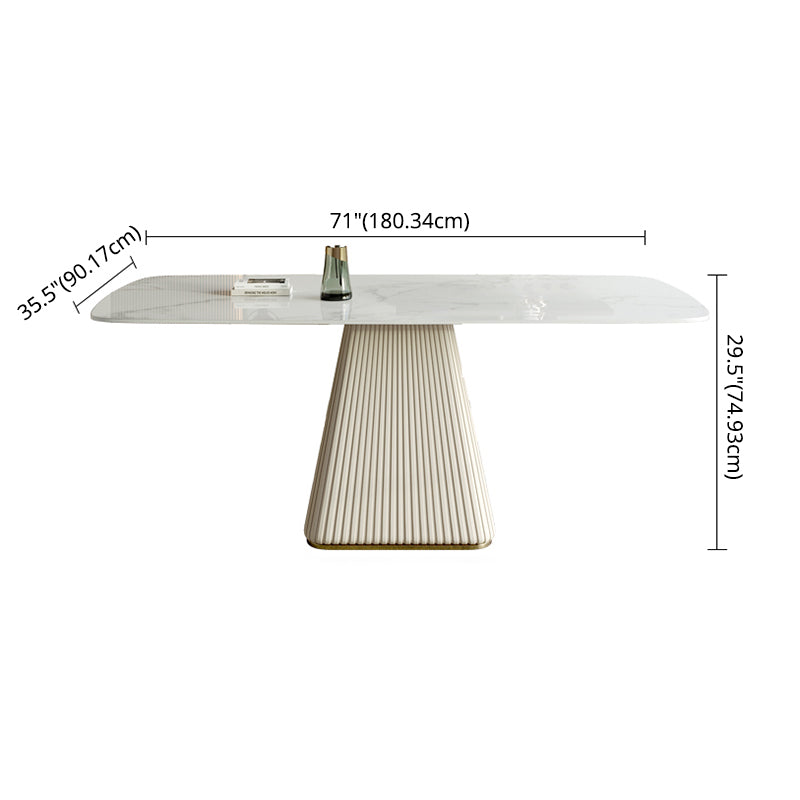 Modern Style Sintered Stone Dining Set with White Rectangle Shape Table and Pedestal Base Clearhalo 'Dining Room Sets' 'Dining Tables & Seating' 'dining_room_set' 'furn' 'furn_dining_room_set' 'Furniture' 'furniture_dining_room_set' 'Kitchen & Dining Furniture' 'kitchen&dining_furn' 'kitchen' 3422166