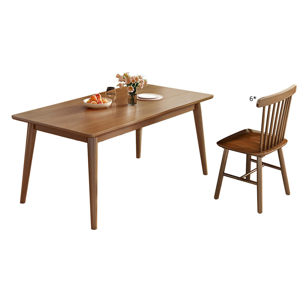 Modern Style Solid Wood Dining Set with Standard Height Table and 4 Legs Base for Home Use Slat Back 7 Piece Set Clearhalo 'Dining Room Sets' 'Dining Tables & Seating' 'dining_room_set' 'furn' 'furn_dining_room_set' 'Furniture' 'furniture_dining_room_set' 'Kitchen & Dining Furniture' 'kitchen&dining_furn' 'kitchen' 3422183
