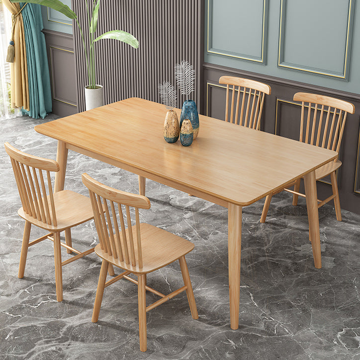 Modern Style Solid Wood Dining Room Set with Rectangle Shape Table and 4 Legs Base for Home Use Slat Back 5 Piece Set Clearhalo 'Dining Room Sets' 'Dining Tables & Seating' 'dining_room_set' 'furn' 'furn_dining_room_set' 'Furniture' 'furniture_dining_room_set' 'Kitchen & Dining Furniture' 'kitchen&dining_furn' 'kitchen' 3422194