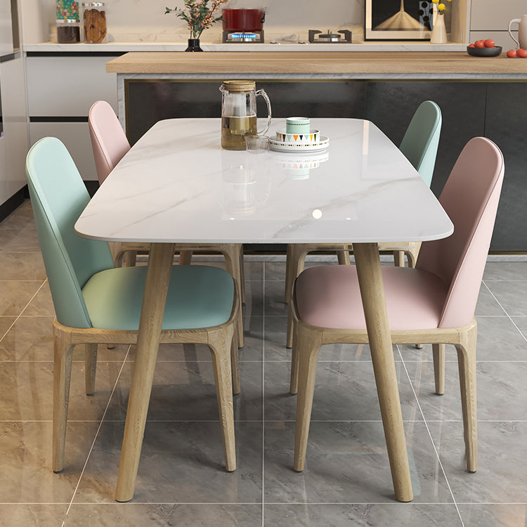 Modern White Slate Dining Set with Rectangle Table White Dining Set with 4 Legs Base 5 Piece Set Clearhalo 'Dining Room Sets' 'Dining Tables & Seating' 'dining_room_set' 'furn' 'furn_dining_room_set' 'Furniture' 'furniture_dining_room_set' 'Kitchen & Dining Furniture' 'kitchen&dining_furn' 'kitchen' 3422209