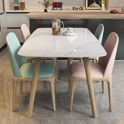 Modern White Slate Dining Set with Rectangle Table White Dining Set with 4 Legs Base 5 Piece Set Clearhalo 'Dining Room Sets' 'Dining Tables & Seating' 'dining_room_set' 'furn' 'furn_dining_room_set' 'Furniture' 'furniture_dining_room_set' 'Kitchen & Dining Furniture' 'kitchen&dining_furn' 'kitchen' 3422209