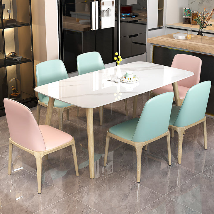 Modern White Slate Dining Set with Rectangle Table White Dining Set with 4 Legs Base 7 Piece Set Clearhalo 'Dining Room Sets' 'Dining Tables & Seating' 'dining_room_set' 'furn' 'furn_dining_room_set' 'Furniture' 'furniture_dining_room_set' 'Kitchen & Dining Furniture' 'kitchen&dining_furn' 'kitchen' 3422210