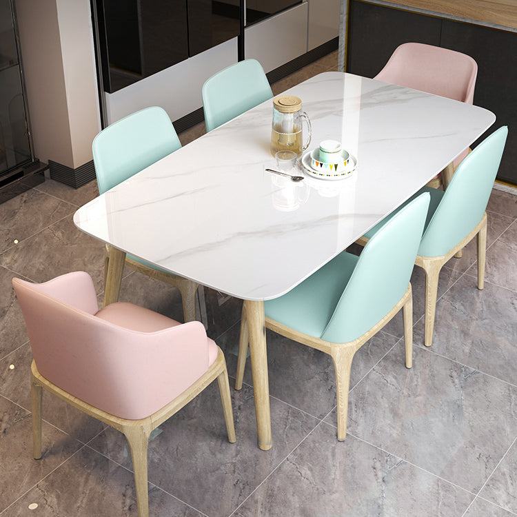 Modern White Slate Dining Set with Rectangle Table White Dining Set with 4 Legs Base Clearhalo 'Dining Room Sets' 'Dining Tables & Seating' 'dining_room_set' 'furn' 'furn_dining_room_set' 'Furniture' 'furniture_dining_room_set' 'Kitchen & Dining Furniture' 'kitchen&dining_furn' 'kitchen' 3422211