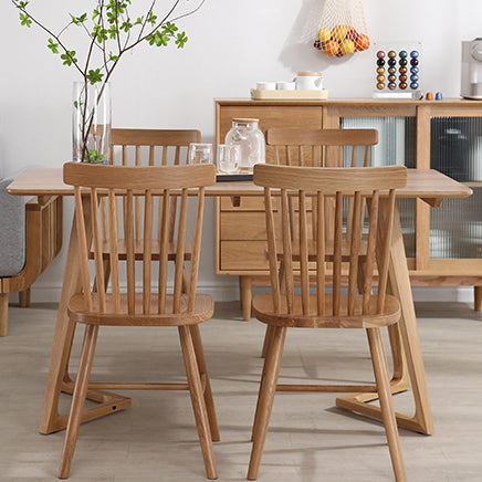 Modern Style Solid Wood Dining Set with Rectangle Shape Table and Double Pedestal Base Clearhalo 'Dining Room Sets' 'Dining Tables & Seating' 'dining_room_set' 'furn' 'furn_dining_room_set' 'Furniture' 'furniture_dining_room_set' 'Kitchen & Dining Furniture' 'kitchen&dining_furn' 'kitchen' 3422233