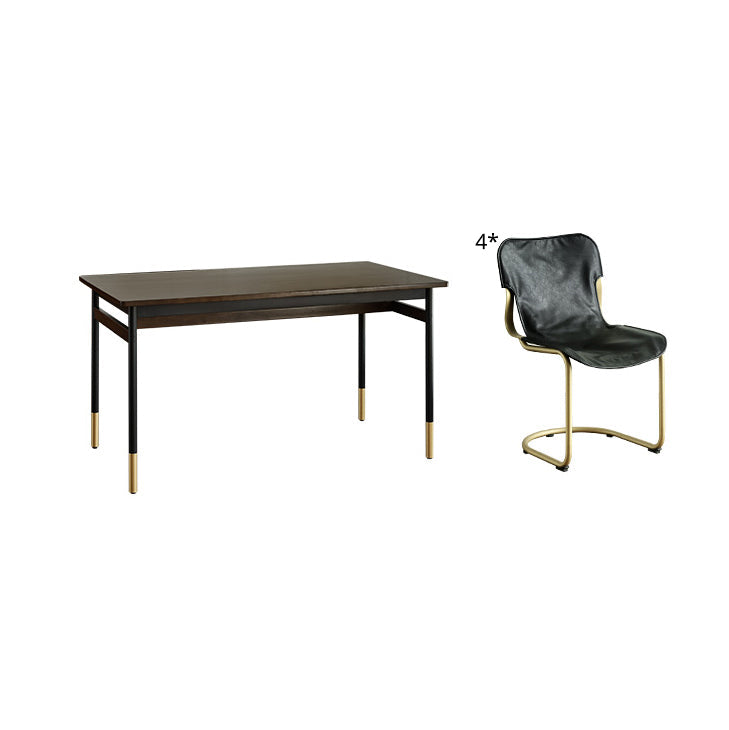 Modern Style Solid Wood Dining Set with Brown Table and 4 Metal Legs Base for Home Use Black 5 Piece Set Clearhalo 'Dining Room Sets' 'Dining Tables & Seating' 'dining_room_set' 'furn' 'furn_dining_room_set' 'Furniture' 'furniture_dining_room_set' 'Kitchen & Dining Furniture' 'kitchen&dining_furn' 'kitchen' 3422237
