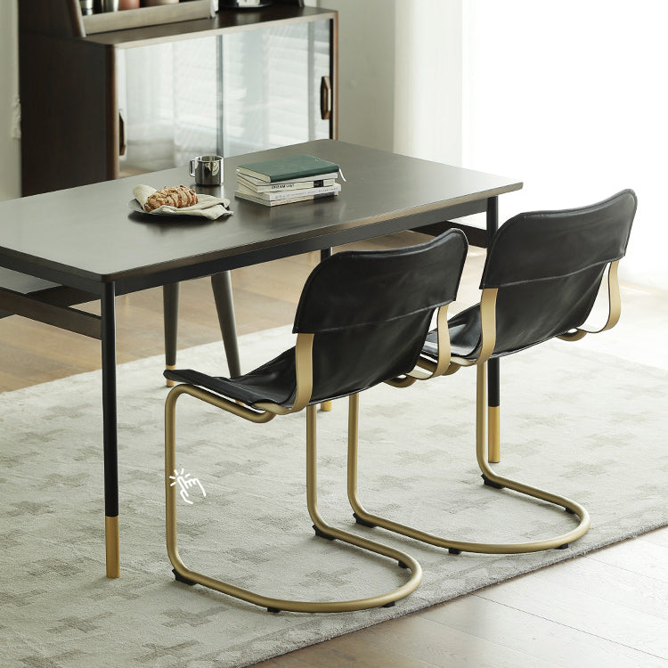 Modern Style Solid Wood Dining Set with Brown Table and 4 Metal Legs Base for Home Use Black 3 Piece Set Clearhalo 'Dining Room Sets' 'Dining Tables & Seating' 'dining_room_set' 'furn' 'furn_dining_room_set' 'Furniture' 'furniture_dining_room_set' 'Kitchen & Dining Furniture' 'kitchen&dining_furn' 'kitchen' 3422238