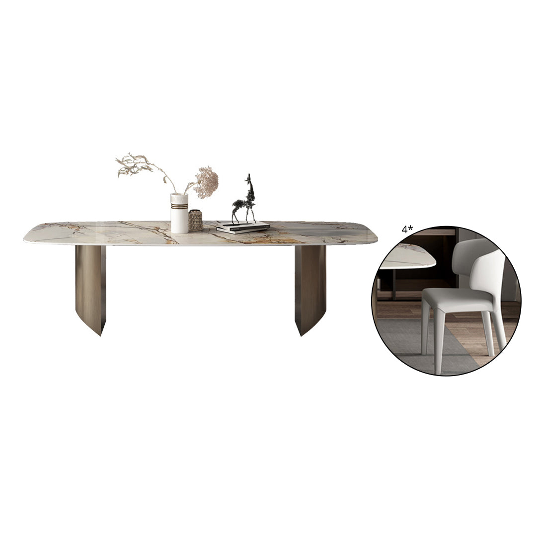 Minimalist Sintered Stone Rectangle Dining Set White Standard Dining Set for Kitchen 86.6"L x 43.3"W x 29.5"H Clearhalo 'Dining Room Sets' 'Dining Tables & Seating' 'dining_room_set' 'furn' 'furn_dining_room_set' 'Furniture' 'furniture_dining_room_set' 'Kitchen & Dining Furniture' 'kitchen&dining_furn' 'kitchen' 3422288