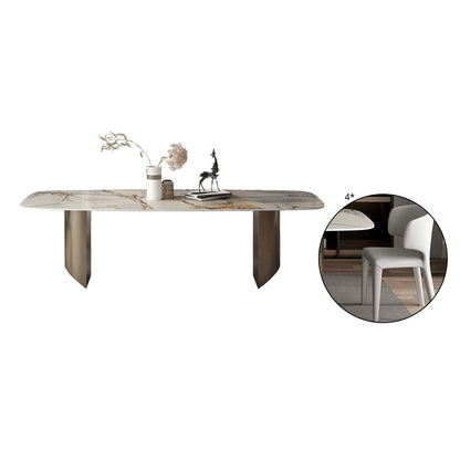 Minimalist Sintered Stone Rectangle Dining Set White Standard Dining Set for Kitchen 86.6"L x 43.3"W x 29.5"H Clearhalo 'Dining Room Sets' 'Dining Tables & Seating' 'dining_room_set' 'furn' 'furn_dining_room_set' 'Furniture' 'furniture_dining_room_set' 'Kitchen & Dining Furniture' 'kitchen&dining_furn' 'kitchen' 3422288