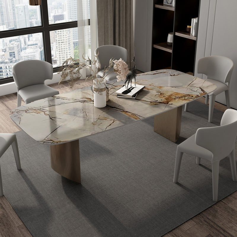 Minimalist Sintered Stone Rectangle Dining Set White Standard Dining Set for Kitchen Clearhalo 'Dining Room Sets' 'Dining Tables & Seating' 'dining_room_set' 'furn' 'furn_dining_room_set' 'Furniture' 'furniture_dining_room_set' 'Kitchen & Dining Furniture' 'kitchen&dining_furn' 'kitchen' 3422289