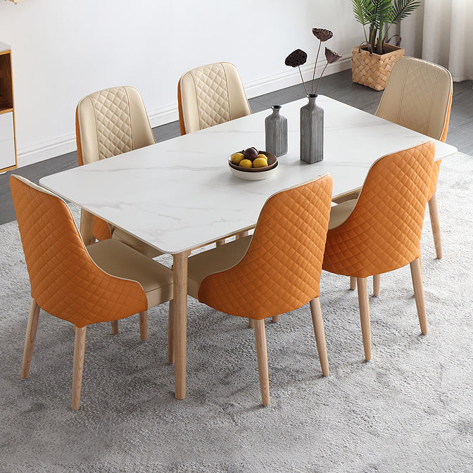 Modern Style Standard Height Table with Sintered Stone Dining Table and 4 Solid Wood Legs Base Orange 7 Piece Set Clearhalo 'Dining Room Sets' 'Dining Tables & Seating' 'dining_room_set' 'furn' 'furn_dining_room_set' 'Furniture' 'furniture_dining_room_set' 'Kitchen & Dining Furniture' 'kitchen&dining_furn' 'kitchen' 3422335