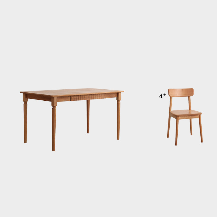 Contemporary Solid Wood Top Dining Room Set Built-in Drawer Design Dining Table Furniture Upholstered Back Clearhalo 'Dining Room Sets' 'Dining Tables & Seating' 'dining_room_set' 'furn' 'furn_dining_room_set' 'Furniture' 'furniture_dining_room_set' 'Kitchen & Dining Furniture' 'kitchen&dining_furn' 'kitchen' 3422370