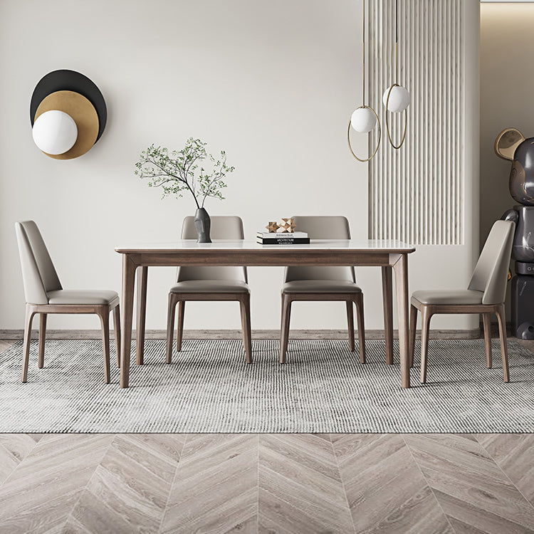 Modern Sintered Stone Table Set of 5/7 with Rectangle Table Dining Set with PU Leather Chairs Clearhalo 'Dining Room Sets' 'Dining Tables & Seating' 'dining_room_set' 'furn' 'furn_dining_room_set' 'Furniture' 'furniture_dining_room_set' 'Kitchen & Dining Furniture' 'kitchen&dining_furn' 'kitchen' 3422413