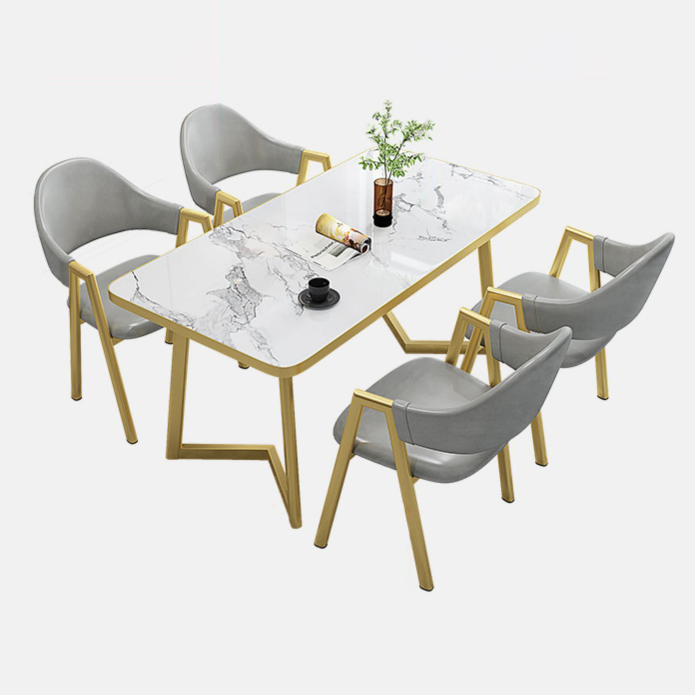 Scandinavian Sintered Stone Top 5 Pieces Dinette Set with Rectangle Table Dining Room Set Gray Clearhalo 'Dining Room Sets' 'Dining Tables & Seating' 'dining_room_set' 'furn' 'furn_dining_room_set' 'Furniture' 'furniture_dining_room_set' 'Kitchen & Dining Furniture' 'kitchen&dining_furn' 'kitchen' 3422428