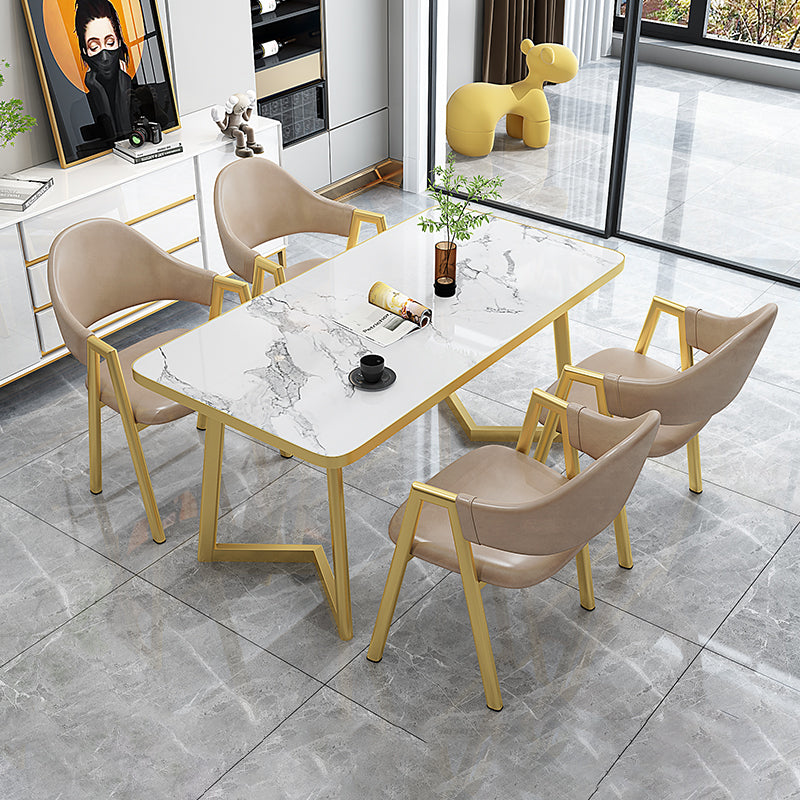 Scandinavian Sintered Stone Top 5 Pieces Dinette Set with Rectangle Table Dining Room Set Khaki Clearhalo 'Dining Room Sets' 'Dining Tables & Seating' 'dining_room_set' 'furn' 'furn_dining_room_set' 'Furniture' 'furniture_dining_room_set' 'Kitchen & Dining Furniture' 'kitchen&dining_furn' 'kitchen' 3422430