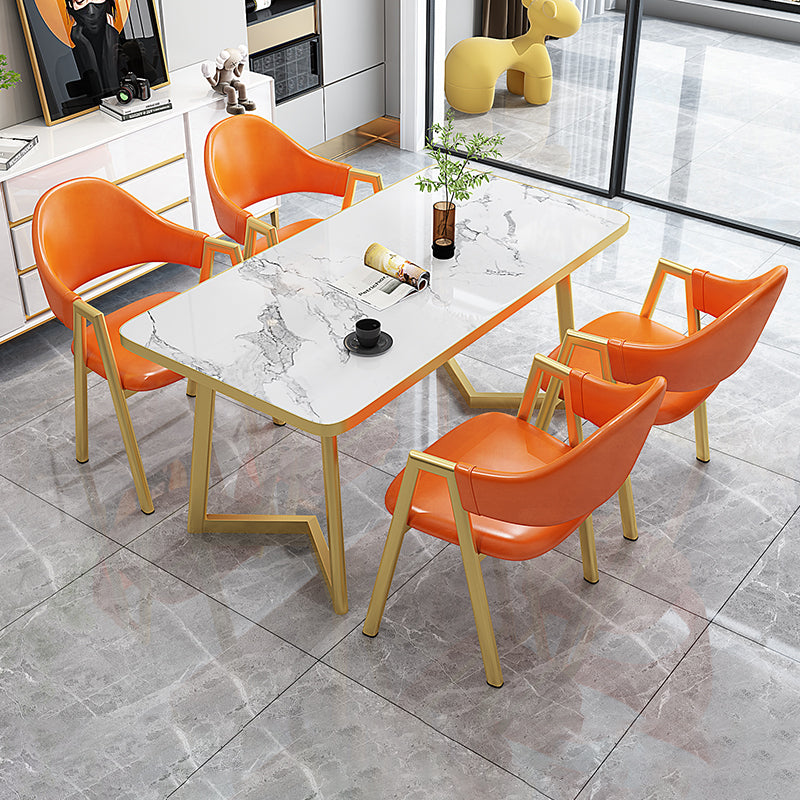 Scandinavian Sintered Stone Top 5 Pieces Dinette Set with Rectangle Table Dining Room Set Orange Clearhalo 'Dining Room Sets' 'Dining Tables & Seating' 'dining_room_set' 'furn' 'furn_dining_room_set' 'Furniture' 'furniture_dining_room_set' 'Kitchen & Dining Furniture' 'kitchen&dining_furn' 'kitchen' 3422431
