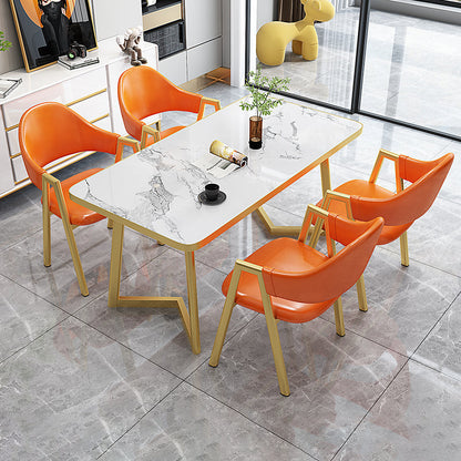 Scandinavian Sintered Stone Top 5 Pieces Dinette Set with Rectangle Table Dining Room Set Orange Clearhalo 'Dining Room Sets' 'Dining Tables & Seating' 'dining_room_set' 'furn' 'furn_dining_room_set' 'Furniture' 'furniture_dining_room_set' 'Kitchen & Dining Furniture' 'kitchen&dining_furn' 'kitchen' 3422431