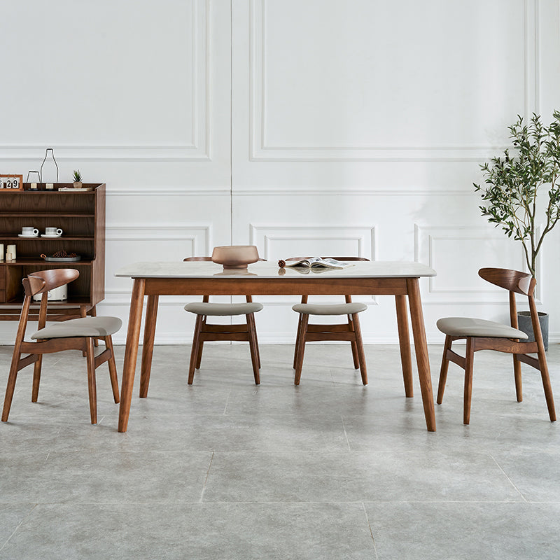 Modern Sintered Stone Table Set of 5/7 with Rectangle Table Dining Set with Woodern Chairs 5 Piece Set Clearhalo 'Dining Room Sets' 'Dining Tables & Seating' 'dining_room_set' 'furn' 'furn_dining_room_set' 'Furniture' 'furniture_dining_room_set' 'Kitchen & Dining Furniture' 'kitchen&dining_furn' 'kitchen' 3422444