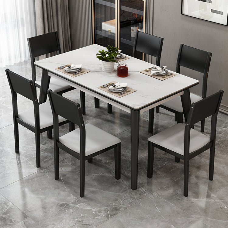 Modern Sintered Stone Table Set of 5/7 with Rectangle Table Dining Set with Woodern Chairs Clearhalo 'Dining Room Sets' 'Dining Tables & Seating' 'dining_room_set' 'furn' 'furn_dining_room_set' 'Furniture' 'furniture_dining_room_set' 'Kitchen & Dining Furniture' 'kitchen&dining_furn' 'kitchen' 3422487