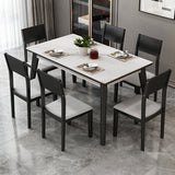 Modern Sintered Stone Table Set of 5/7 with Rectangle Table Dining Set with Woodern Chairs Clearhalo 'Dining Room Sets' 'Dining Tables & Seating' 'dining_room_set' 'furn' 'furn_dining_room_set' 'Furniture' 'furniture_dining_room_set' 'Kitchen & Dining Furniture' 'kitchen&dining_furn' 'kitchen' 3422487