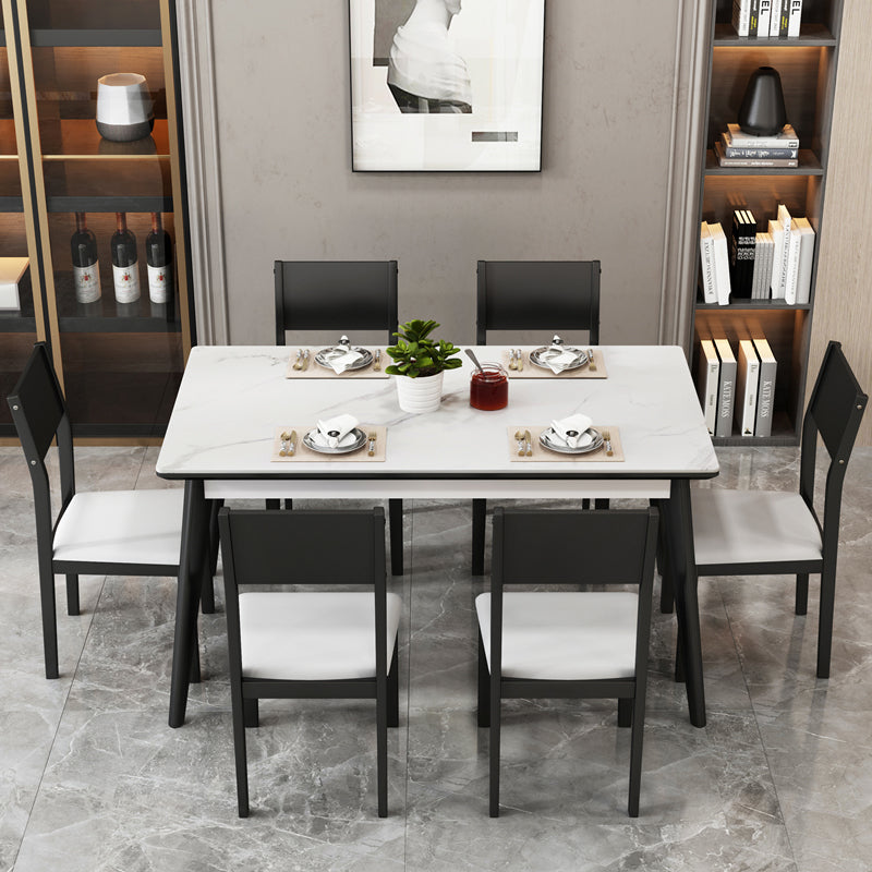 Modern Sintered Stone Table Set of 5/7 with Rectangle Table Dining Set with Woodern Chairs Clearhalo 'Dining Room Sets' 'Dining Tables & Seating' 'dining_room_set' 'furn' 'furn_dining_room_set' 'Furniture' 'furniture_dining_room_set' 'Kitchen & Dining Furniture' 'kitchen&dining_furn' 'kitchen' 3422489
