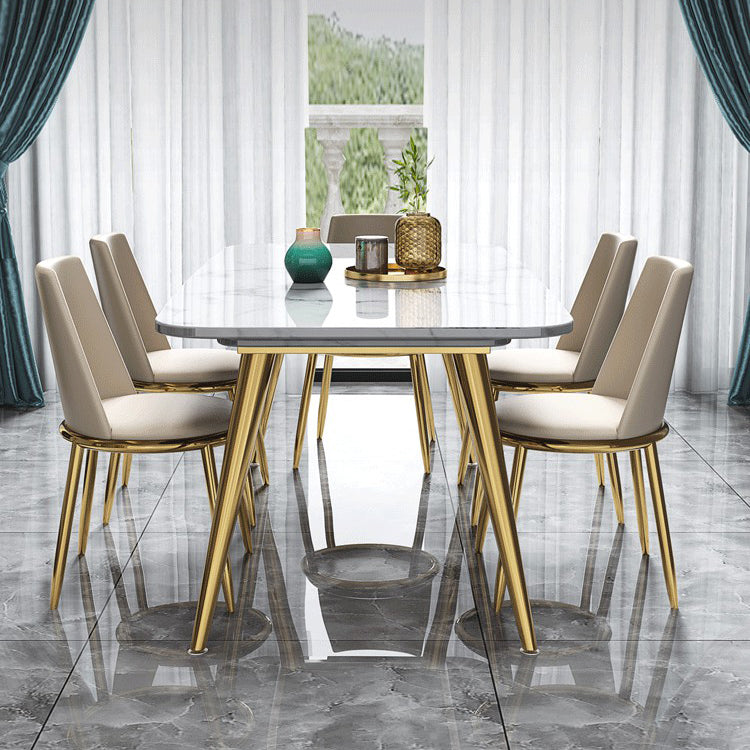 Fixed Sintered Stone Dining Room Set with Metallic 4 Legs Table Dining Room Furniture for Home Use Clearhalo 'Dining Room Sets' 'Dining Tables & Seating' 'dining_room_set' 'furn' 'furn_dining_room_set' 'Furniture' 'furniture_dining_room_set' 'Kitchen & Dining Furniture' 'kitchen&dining_furn' 'kitchen' 3422556