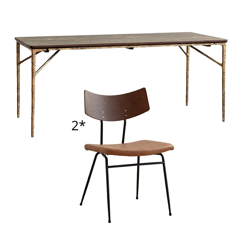 Industrial Style Wooden Dining¬†Room¬†Set with Rectangle Table and Metal Base Dining Table Furniture Clearhalo 'Dining Room Sets' 'Dining Tables & Seating' 'dining_room_set' 'furn' 'furn_dining_room_set' 'Furniture' 'furniture_dining_room_set' 'Kitchen & Dining Furniture' 'kitchen&dining_furn' 'kitchen' 3422576