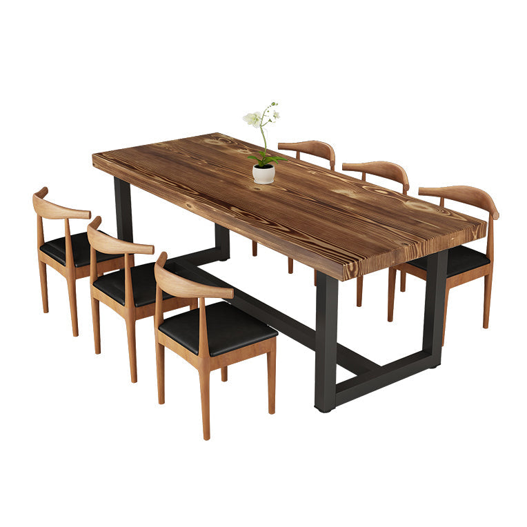 Industrial Style Solid Wood Top Dining Table Sets with Trestle Base Table Dining Table Furniture Clearhalo 'Dining Room Sets' 'Dining Tables & Seating' 'dining_room_set' 'furn' 'furn_dining_room_set' 'Furniture' 'furniture_dining_room_set' 'Kitchen & Dining Furniture' 'kitchen&dining_furn' 'kitchen' 3422593