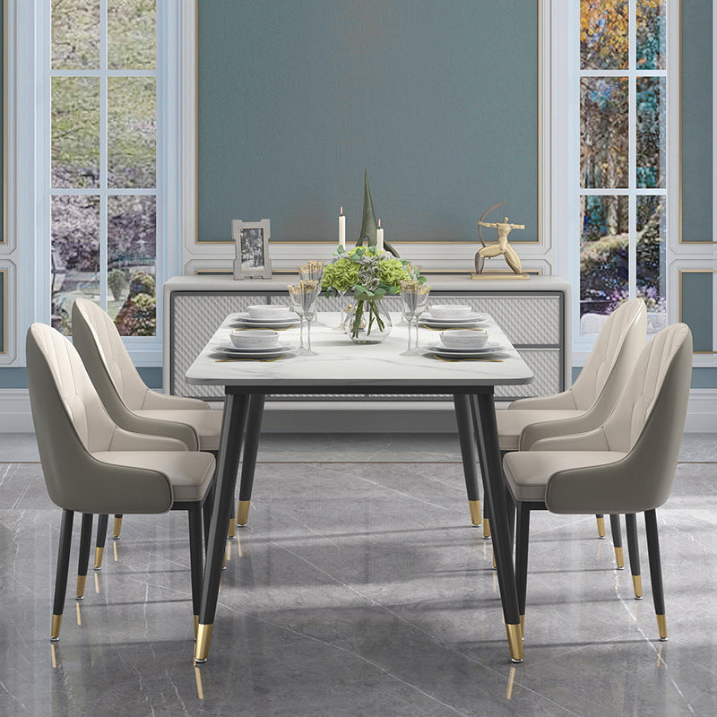 Modern Sintered Stone Table Set of 5/7 with Rectangle White Table Dining Set with PU Leather Chairs 5 Piece Set Clearhalo 'Dining Room Sets' 'Dining Tables & Seating' 'dining_room_set' 'furn' 'furn_dining_room_set' 'Furniture' 'furniture_dining_room_set' 'Kitchen & Dining Furniture' 'kitchen&dining_furn' 'kitchen' 3422625