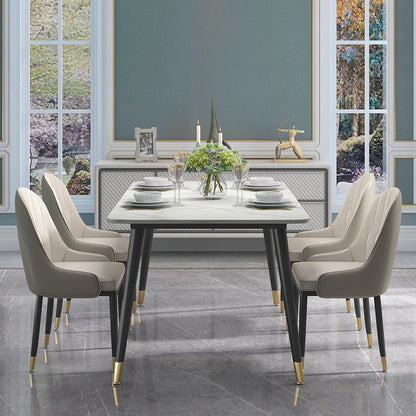 Modern Sintered Stone Table Set of 5/7 with Rectangle White Table Dining Set with PU Leather Chairs 5 Piece Set Clearhalo 'Dining Room Sets' 'Dining Tables & Seating' 'dining_room_set' 'furn' 'furn_dining_room_set' 'Furniture' 'furniture_dining_room_set' 'Kitchen & Dining Furniture' 'kitchen&dining_furn' 'kitchen' 3422625