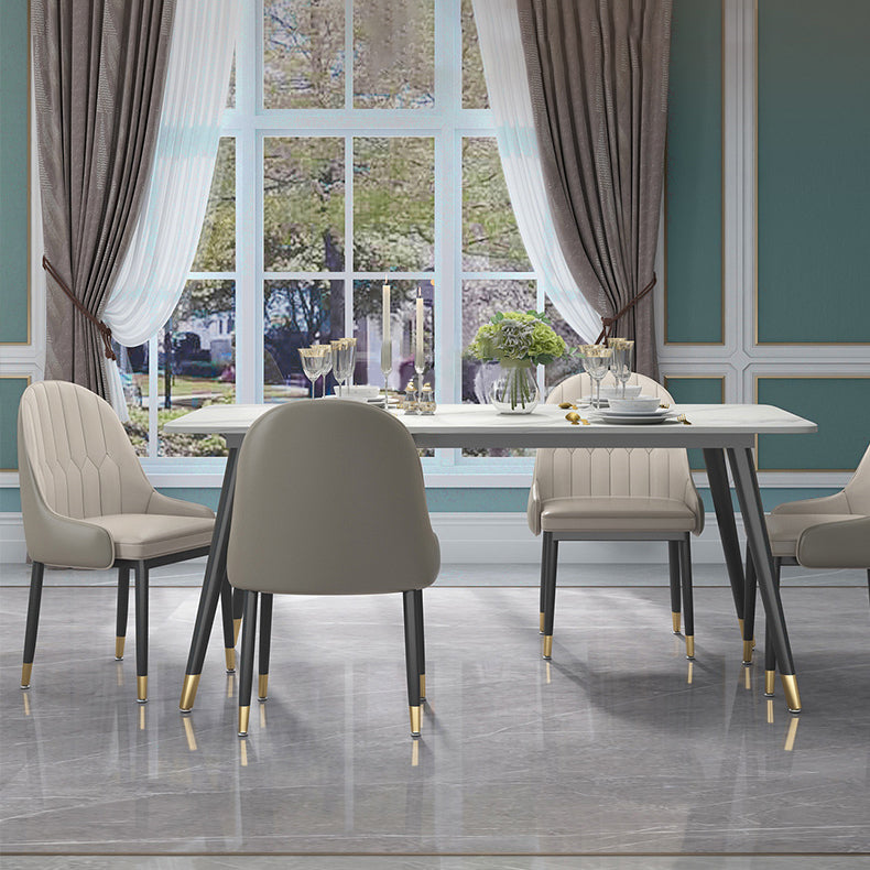 Modern Sintered Stone Table Set of 5/7 with Rectangle White Table Dining Set with PU Leather Chairs Clearhalo 'Dining Room Sets' 'Dining Tables & Seating' 'dining_room_set' 'furn' 'furn_dining_room_set' 'Furniture' 'furniture_dining_room_set' 'Kitchen & Dining Furniture' 'kitchen&dining_furn' 'kitchen' 3422627