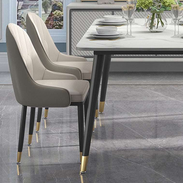 Modern Sintered Stone Table Set of 5/7 with Rectangle White Table Dining Set with PU Leather Chairs Clearhalo 'Dining Room Sets' 'Dining Tables & Seating' 'dining_room_set' 'furn' 'furn_dining_room_set' 'Furniture' 'furniture_dining_room_set' 'Kitchen & Dining Furniture' 'kitchen&dining_furn' 'kitchen' 3422629