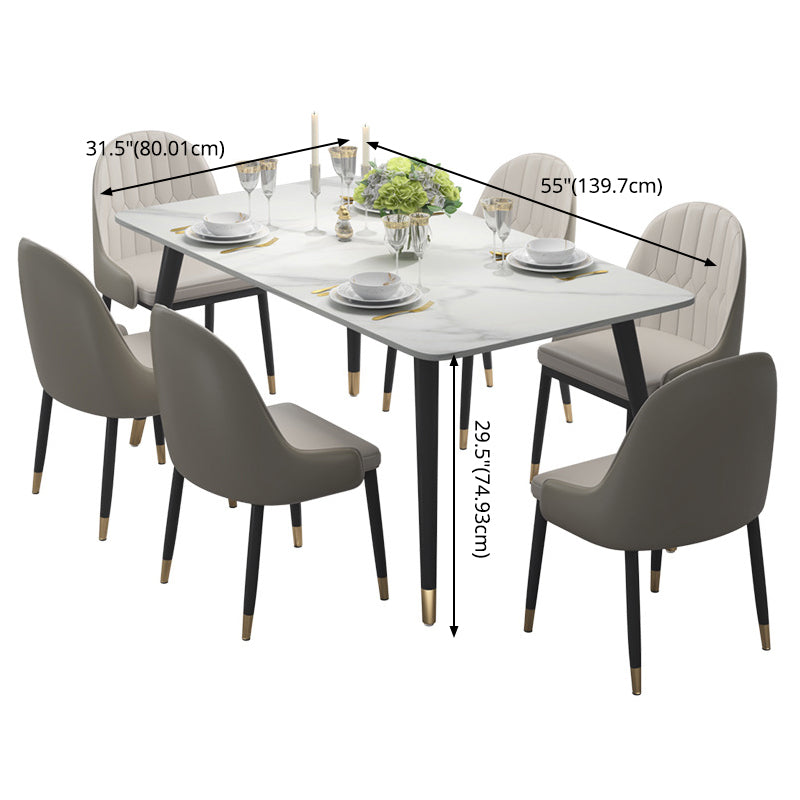 Modern Sintered Stone Table Set of 5/7 with Rectangle White Table Dining Set with PU Leather Chairs Clearhalo 'Dining Room Sets' 'Dining Tables & Seating' 'dining_room_set' 'furn' 'furn_dining_room_set' 'Furniture' 'furniture_dining_room_set' 'Kitchen & Dining Furniture' 'kitchen&dining_furn' 'kitchen' 3422631