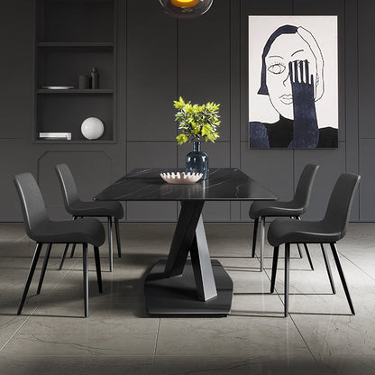 Modern Sintered Stone Dining Room Set with Rectangle Top and Black Base Furniture 5 Piece Set Clearhalo 'Dining Room Sets' 'Dining Tables & Seating' 'dining_room_set' 'furn' 'furn_dining_room_set' 'Furniture' 'furniture_dining_room_set' 'Kitchen & Dining Furniture' 'kitchen&dining_furn' 'kitchen' 3422667