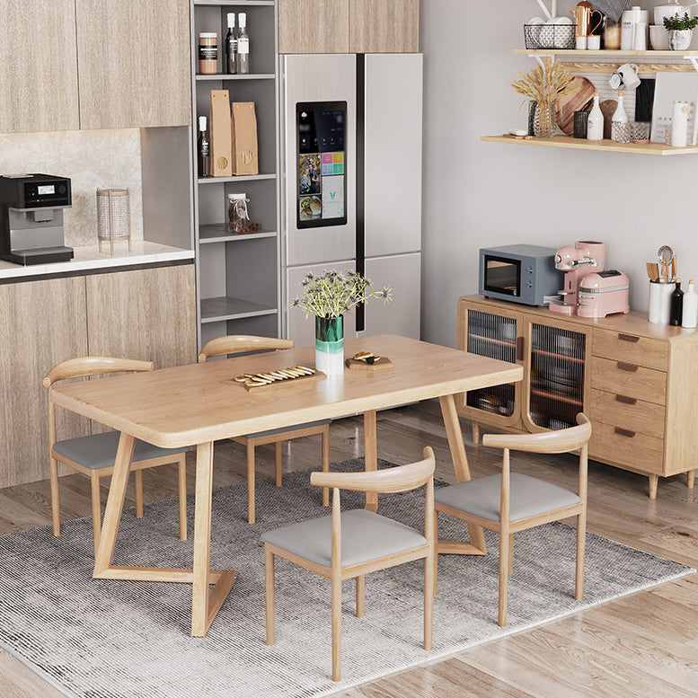 Wooden Modern Dining Room Set with Double Pedestal Base Formal Table Set for Home Use Natural 5 Piece Set Clearhalo 'Dining Room Sets' 'Dining Tables & Seating' 'dining_room_set' 'furn' 'furn_dining_room_set' 'Furniture' 'furniture_dining_room_set' 'Kitchen & Dining Furniture' 'kitchen&dining_furn' 'kitchen' 3422685