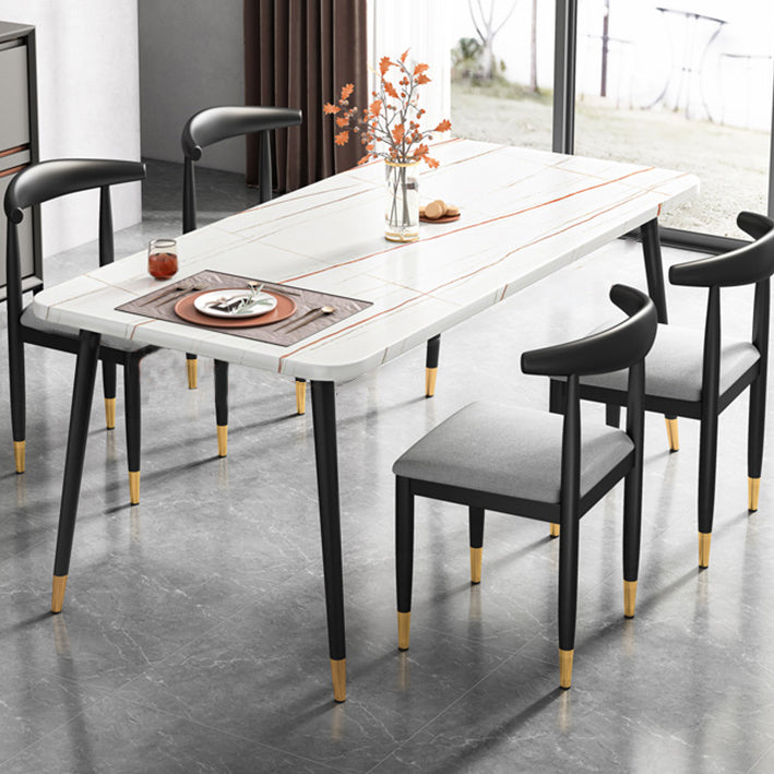 Contemporary Metallic Fixed Dining Table Rectangle Formal Dinette Set with Balck Base Clearhalo 'Dining Room Sets' 'Dining Tables & Seating' 'dining_room_set' 'furn' 'furn_dining_room_set' 'Furniture' 'furniture_dining_room_set' 'Kitchen & Dining Furniture' 'kitchen&dining_furn' 'kitchen' 3422708