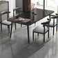 Contemporary Metallic Fixed Dining Table Rectangle Formal Dinette Set with Balck Base Black with 4 Chairs Clearhalo 'Dining Room Sets' 'Dining Tables & Seating' 'dining_room_set' 'furn' 'furn_dining_room_set' 'Furniture' 'furniture_dining_room_set' 'Kitchen & Dining Furniture' 'kitchen&dining_furn' 'kitchen' 3422709