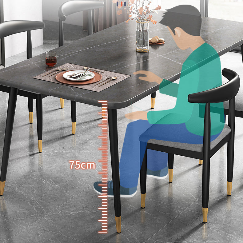 Contemporary Metallic Fixed Dining Table Rectangle Formal Dinette Set with Balck Base Clearhalo 'Dining Room Sets' 'Dining Tables & Seating' 'dining_room_set' 'furn' 'furn_dining_room_set' 'Furniture' 'furniture_dining_room_set' 'Kitchen & Dining Furniture' 'kitchen&dining_furn' 'kitchen' 3422712