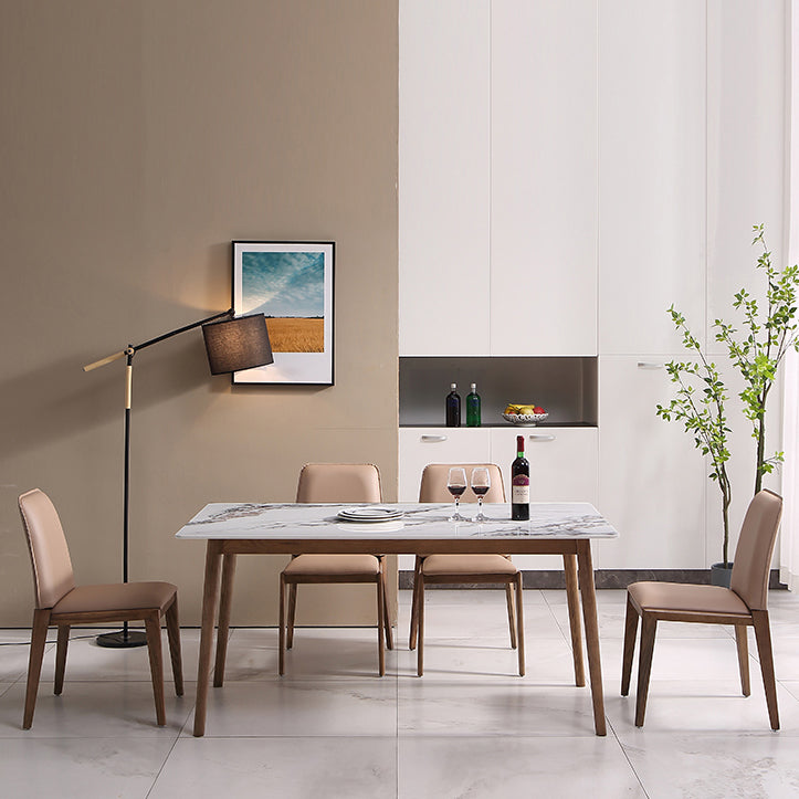 Modern Sintered Stone Dining Table Rectangular Dining Table with Four-leg Solid Wood Base with 4 Chairs Clearhalo 'Dining Room Sets' 'Dining Tables & Seating' 'dining_room_set' 'furn' 'furn_dining_room_set' 'Furniture' 'furniture_dining_room_set' 'Kitchen & Dining Furniture' 'kitchen&dining_furn' 'kitchen' 3422744